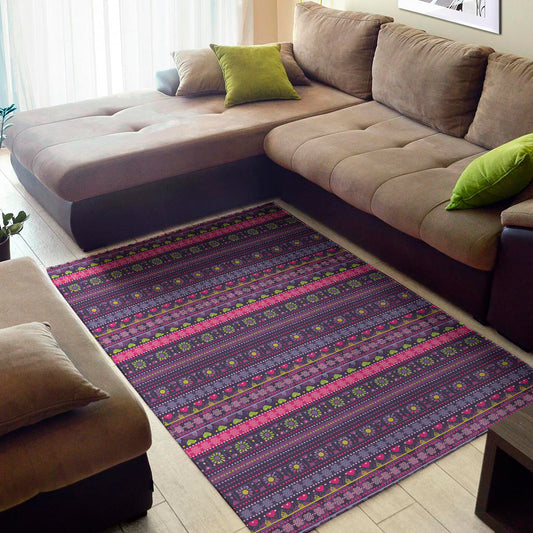 Purple Native Tribal Pattern Print Area Rug
