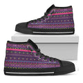 Purple Native Tribal Pattern Print Black High Top Sneakers