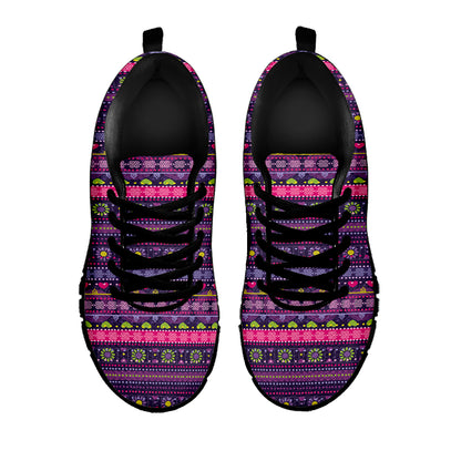 Purple Native Tribal Pattern Print Black Sneakers