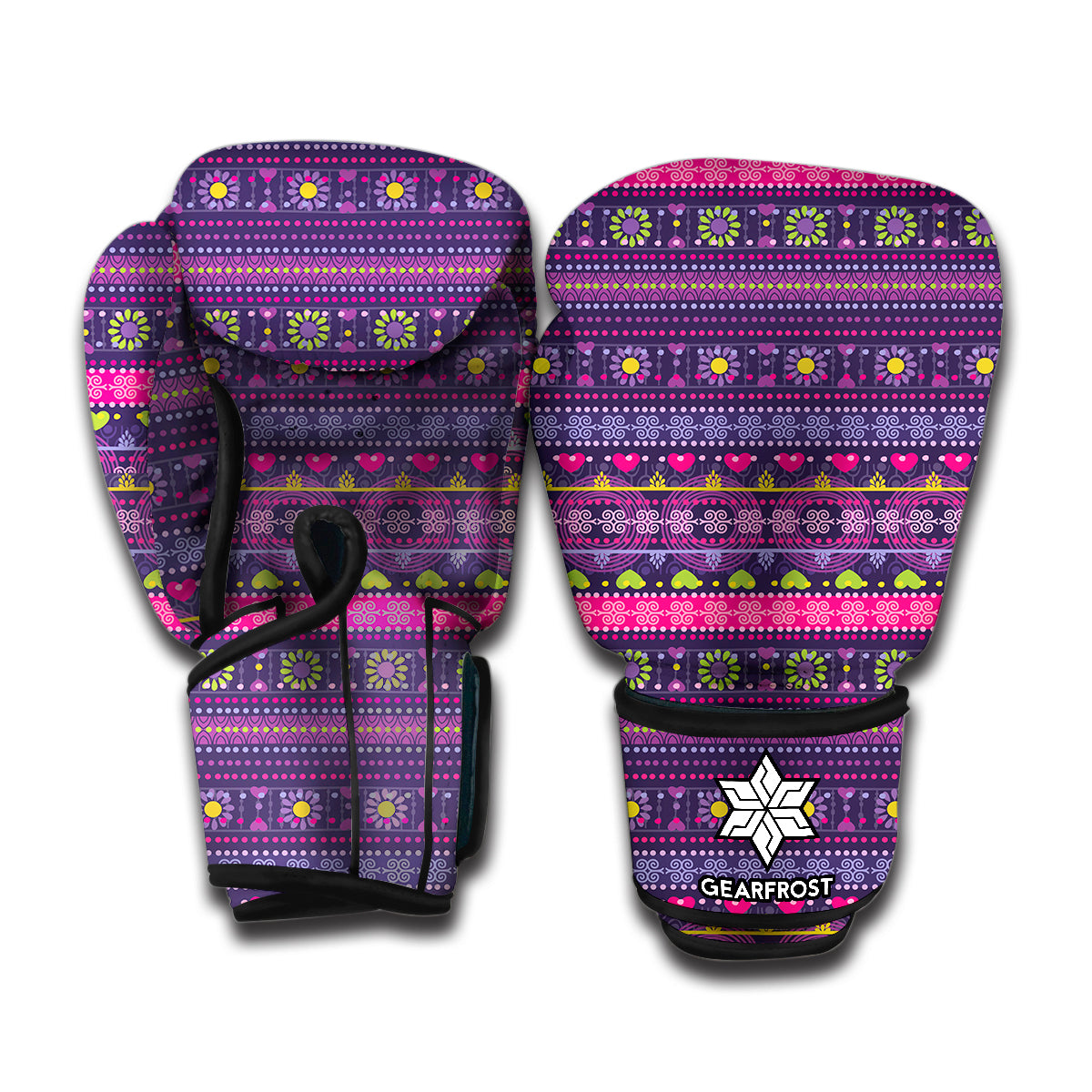Purple Native Tribal Pattern Print Boxing Gloves