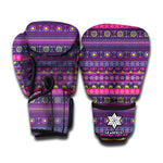 Purple Native Tribal Pattern Print Boxing Gloves