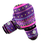 Purple Native Tribal Pattern Print Boxing Gloves