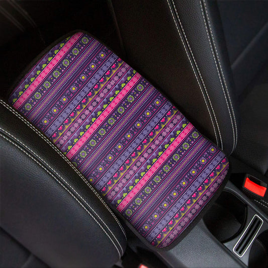 Purple Native Tribal Pattern Print Car Center Console Cover