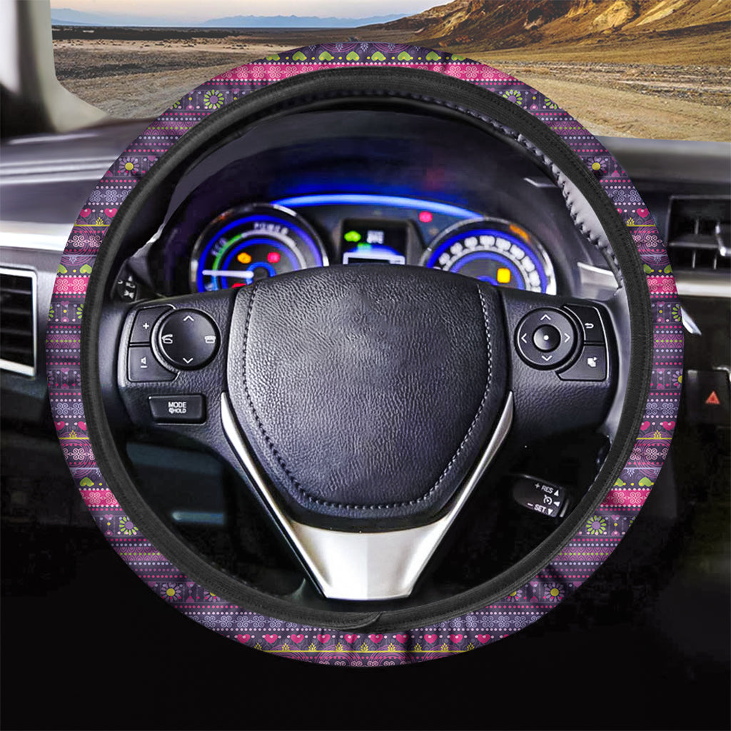 Purple Native Tribal Pattern Print Car Steering Wheel Cover