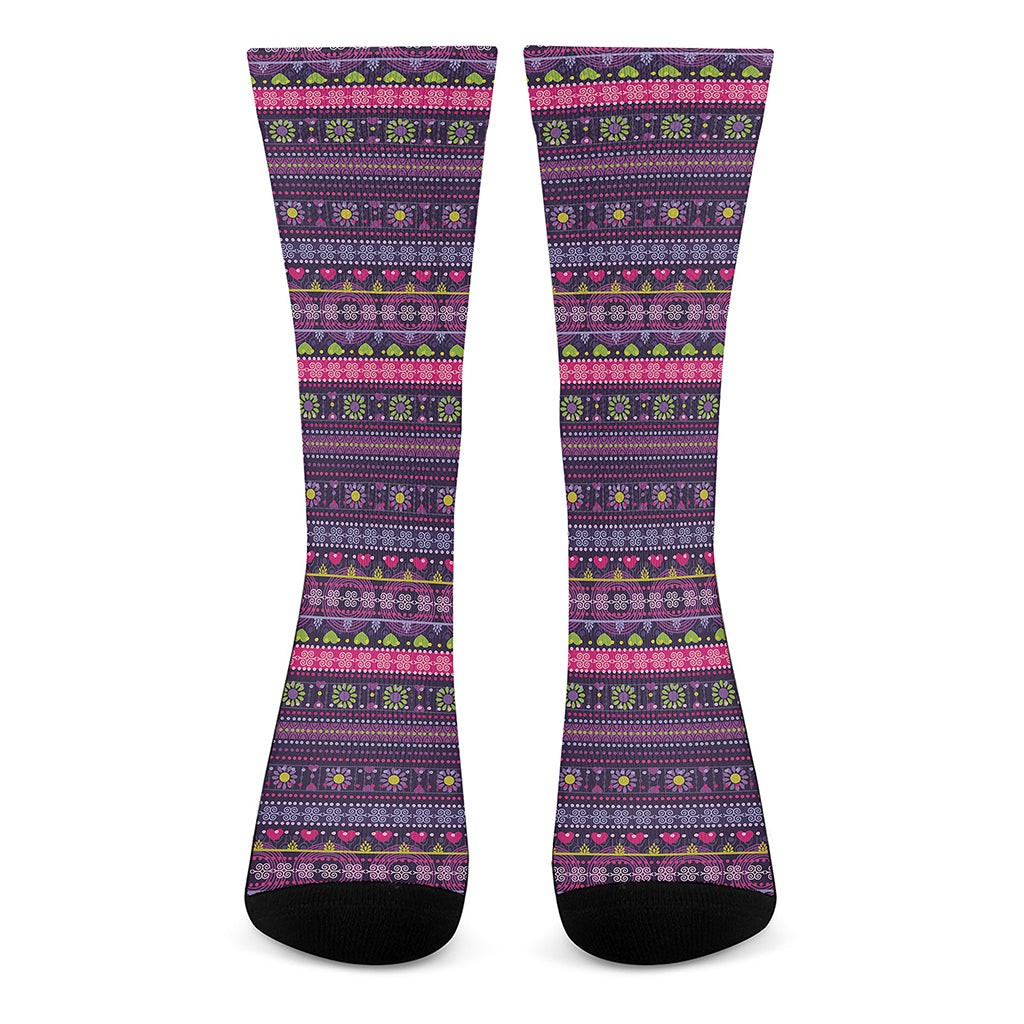 Purple Native Tribal Pattern Print Crew Socks