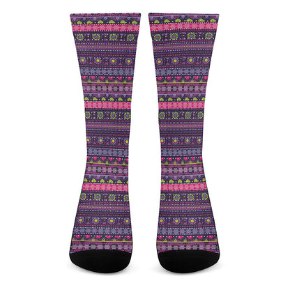 Purple Native Tribal Pattern Print Crew Socks