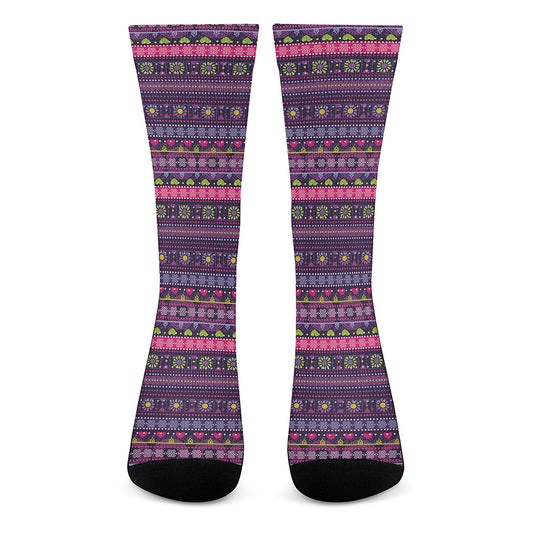 Purple Native Tribal Pattern Print Crew Socks