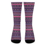 Purple Native Tribal Pattern Print Crew Socks