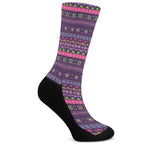 Purple Native Tribal Pattern Print Crew Socks