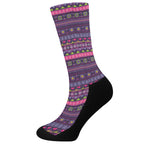 Purple Native Tribal Pattern Print Crew Socks