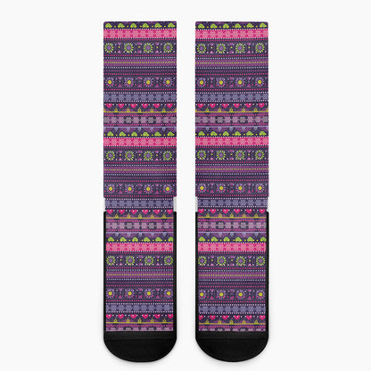 Purple Native Tribal Pattern Print Crew Socks