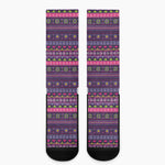 Purple Native Tribal Pattern Print Crew Socks