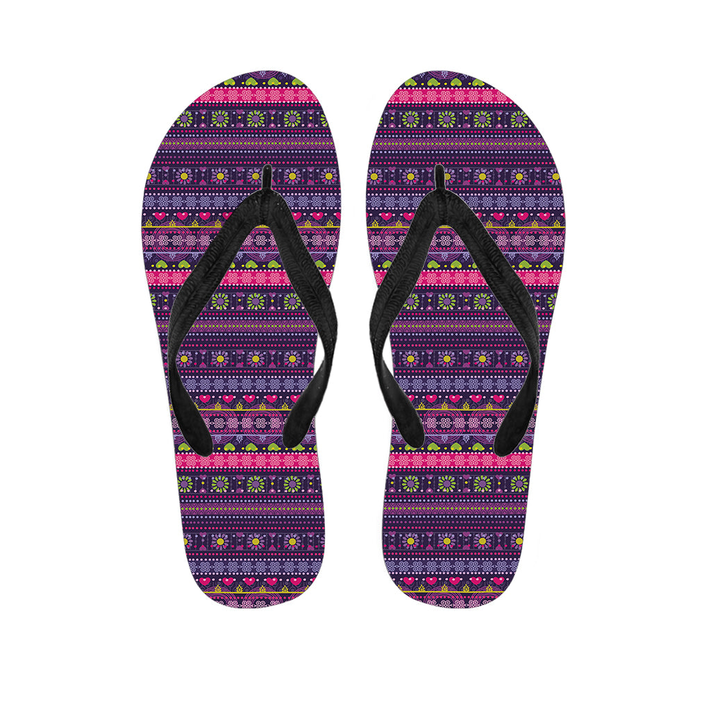 Purple Native Tribal Pattern Print Flip Flops