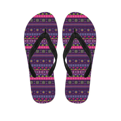 Purple Native Tribal Pattern Print Flip Flops