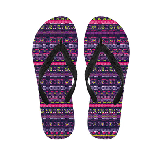 Purple Native Tribal Pattern Print Flip Flops