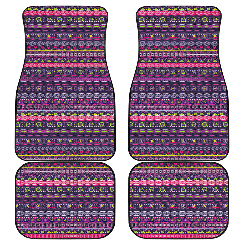Purple Native Tribal Pattern Print Front and Back Car Floor Mats
