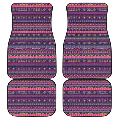 Purple Native Tribal Pattern Print Front and Back Car Floor Mats