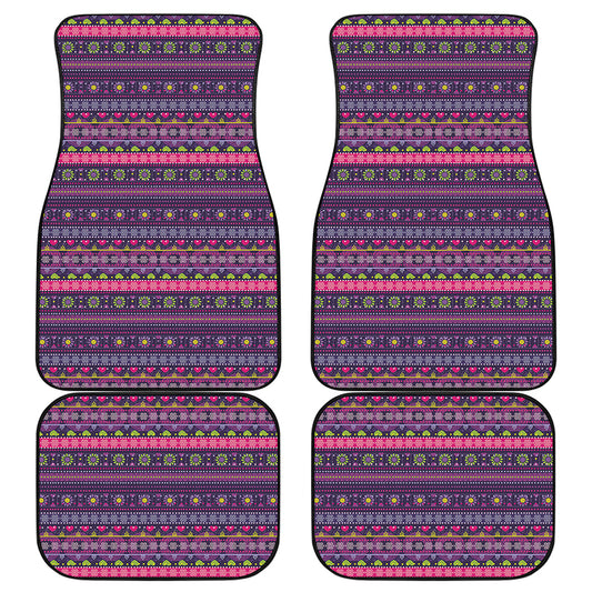 Purple Native Tribal Pattern Print Front and Back Car Floor Mats