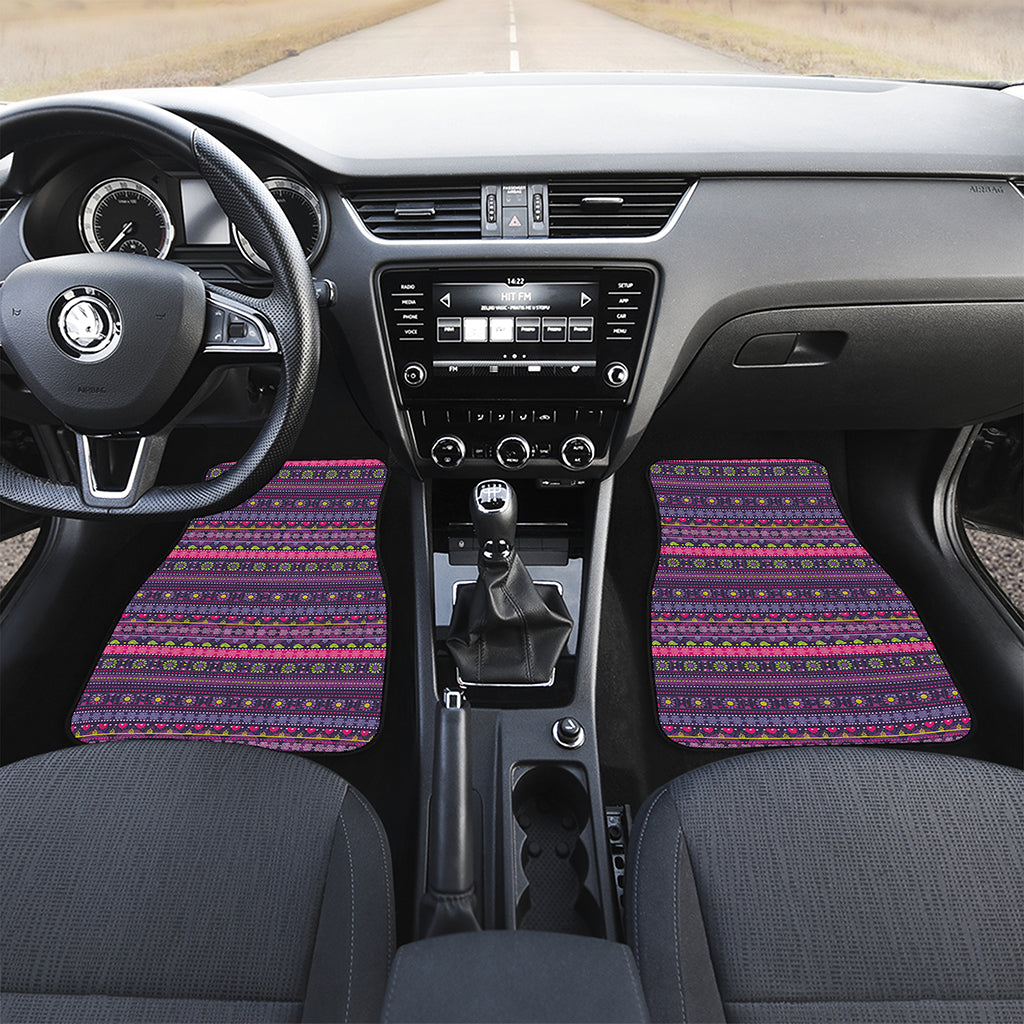Purple Native Tribal Pattern Print Front and Back Car Floor Mats