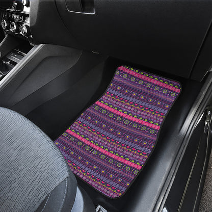 Purple Native Tribal Pattern Print Front and Back Car Floor Mats