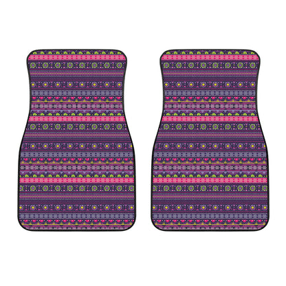 Purple Native Tribal Pattern Print Front Car Floor Mats