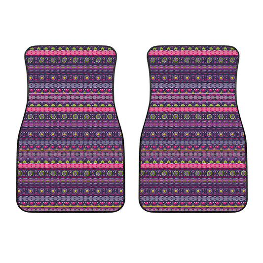 Purple Native Tribal Pattern Print Front Car Floor Mats