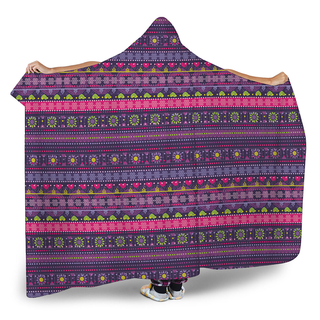 Purple Native Tribal Pattern Print Hooded Blanket