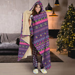 Purple Native Tribal Pattern Print Hooded Blanket
