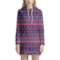 Purple Native Tribal Pattern Print Pullover Hoodie Dress