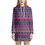 Purple Native Tribal Pattern Print Hoodie Dress