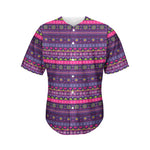 Purple Native Tribal Pattern Print Men's Baseball Jersey