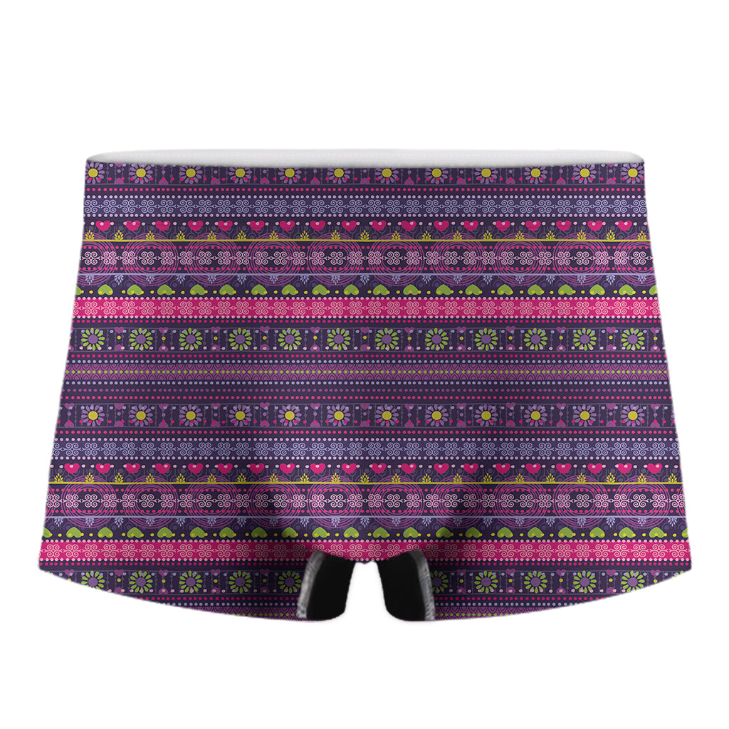 Purple Native Tribal Pattern Print Men's Boxer Briefs