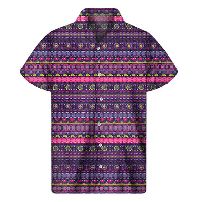 Purple Native Tribal Pattern Print Men's Short Sleeve Shirt