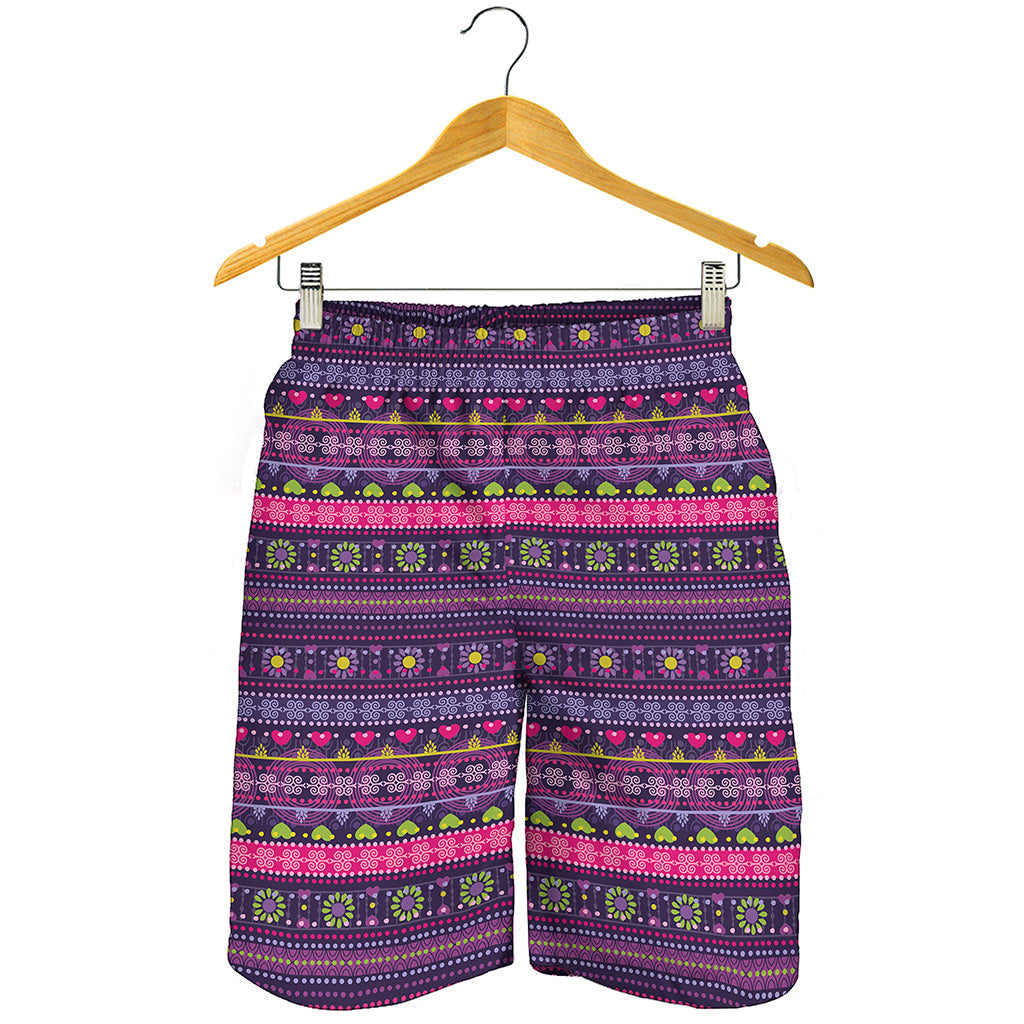 Purple Native Tribal Pattern Print Men's Shorts
