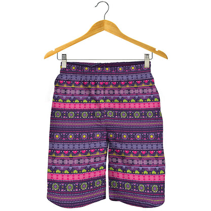 Purple Native Tribal Pattern Print Men's Shorts