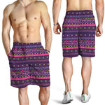 Purple Native Tribal Pattern Print Men's Shorts