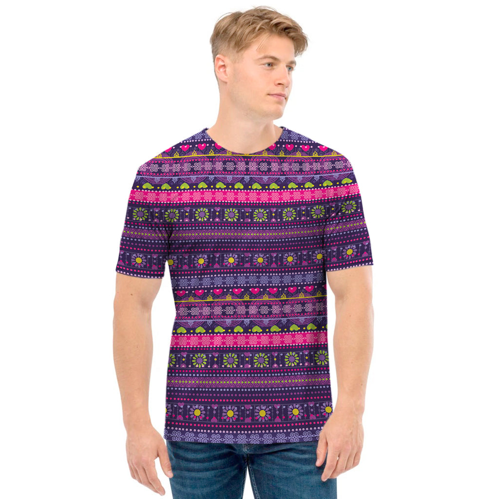 Purple Native Tribal Pattern Print Men's T-Shirt
