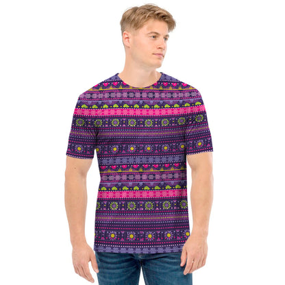 Purple Native Tribal Pattern Print Men's T-Shirt