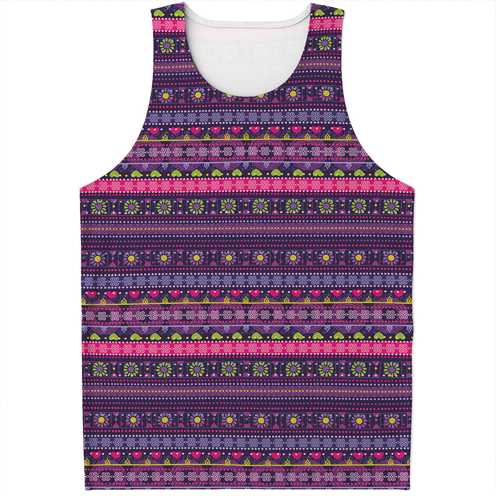 Purple Native Tribal Pattern Print Men's Tank Top