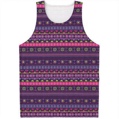 Purple Native Tribal Pattern Print Men's Tank Top