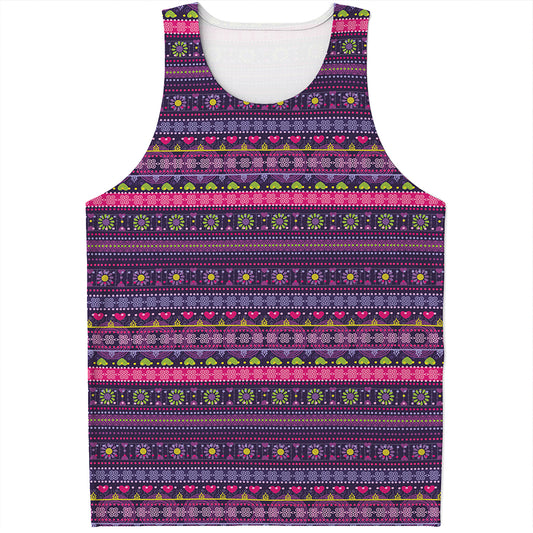 Purple Native Tribal Pattern Print Men's Tank Top
