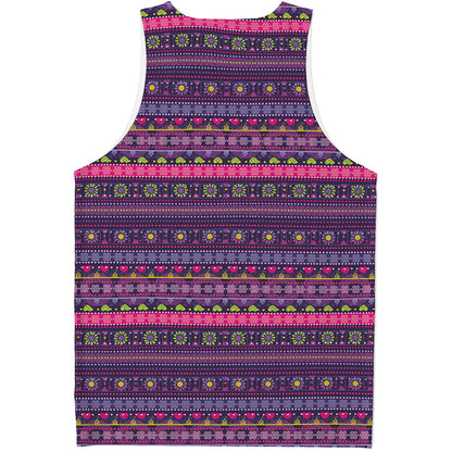 Purple Native Tribal Pattern Print Men's Tank Top