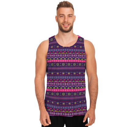 Purple Native Tribal Pattern Print Men's Tank Top