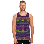 Purple Native Tribal Pattern Print Men's Tank Top