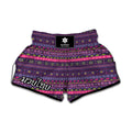 Purple Native Tribal Pattern Print Muay Thai Boxing Shorts