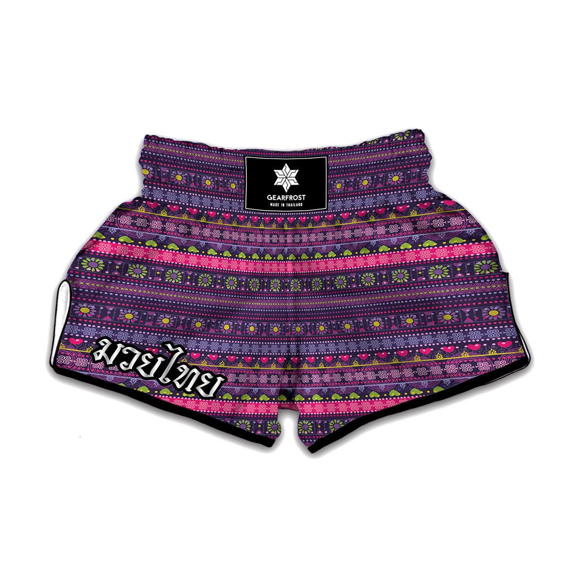 Purple Native Tribal Pattern Print Muay Thai Boxing Shorts