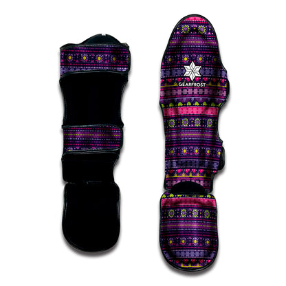 Purple Native Tribal Pattern Print Muay Thai Shin Guard