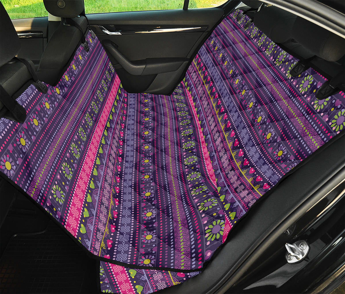 Purple Native Tribal Pattern Print Pet Car Back Seat Cover