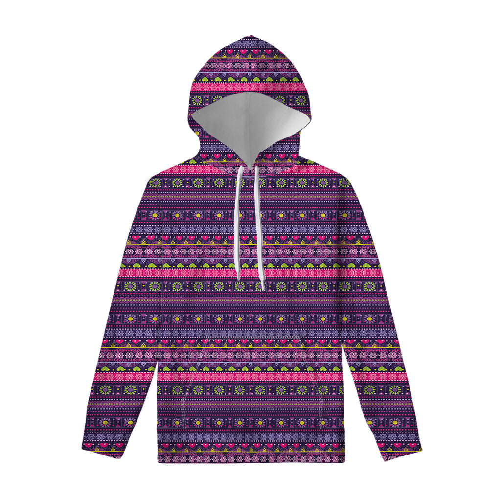 Purple Native Tribal Pattern Print Pullover Hoodie