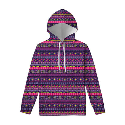 Purple Native Tribal Pattern Print Pullover Hoodie